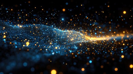 Obraz premium Abstract digital particles flowing, dark background. Possible use Desktop wallpaper