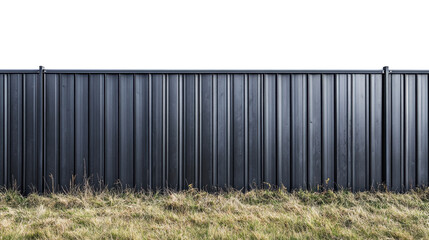 Fototapeta premium Black Metal Fence in a Green Field Under Clear Blue Sky