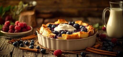 Naklejka premium Delicious Berry French Toast Casserole: A Warm and Sweet Treat
