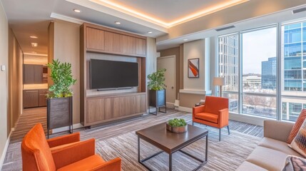 Fototapeta premium Modern Luxury Suite Living Room with City View