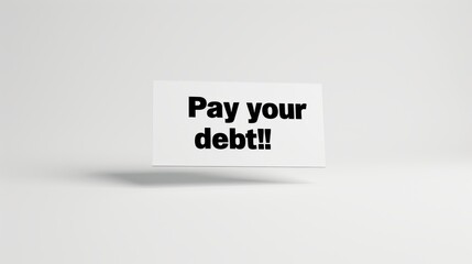 A minimalist floating card featuring bold black text Pay your debt!! over a clean white background. A stark and impactful financial reminder. AI generated.
