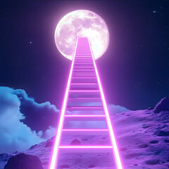 a ladder to space and the moon vibrant stunning 4k octane render