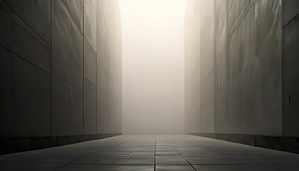 Obraz premium misty alleyway between tall, gray concrete walls stretches into the distance.