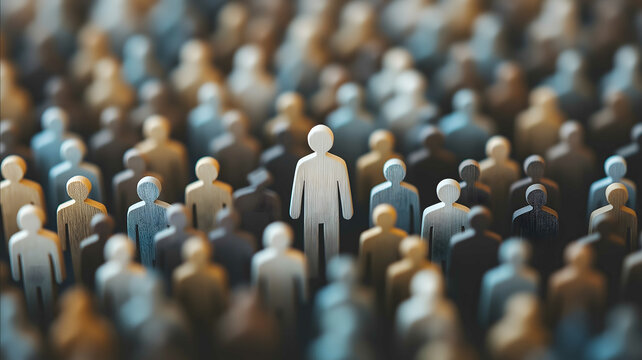 A conceptual photo of a human figure icon in a group of divers people standing out symbolizing recruitment or talent selection representing of finding the righ
