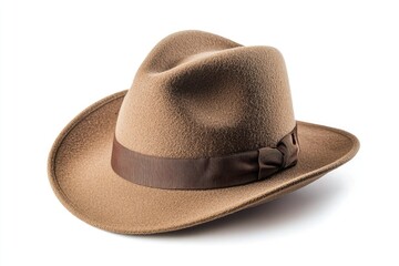 Classic Brown Felt Cowboy Hat with a Dark Ribbon for Outdoor Activities and Fashion Accessories in Neutral Background