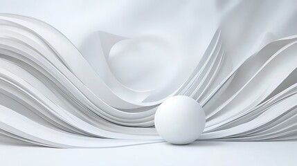 Abstract 3D Render: White Sphere on Flowing Curves AI Generated