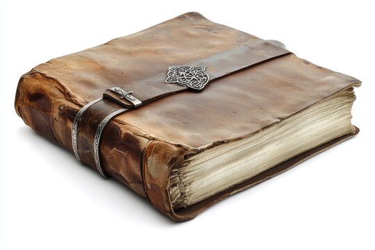 Antique leather-bound book with intricate clasp and worn cover, showcasing historical craftsmanship and vintage charm for art and literature enthusiasts