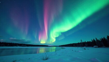 Naklejka premium Northern Lights dancing across the sky at North Pole , natural wonder, aurora borealis, night sky