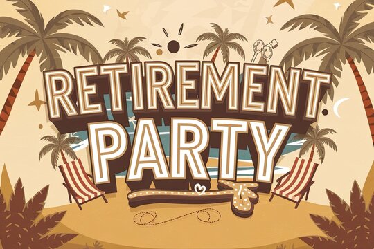 Retro-Style Palm Trees, Beach Chairs, and Tropical Vibe in Brown, Beige, Red and White