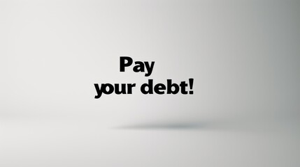 Obraz premium Bold black text reading Pay your debt! on a clean white background, creating a minimalist design suitable for financial reminders or motivational content. AI generated.