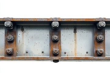 Weathered steel beam with rusted bolts showing industrial texture and design, ideal for construction, engineering, and architecture backgrounds