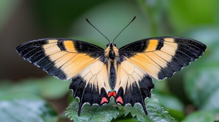 Fototapeta premium Butterfly wings open, garden, green background, nature