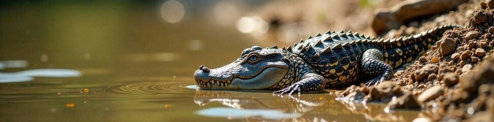 Obraz premium Crocodile foot print on muddy riverbank, swamp, foot print, riverside