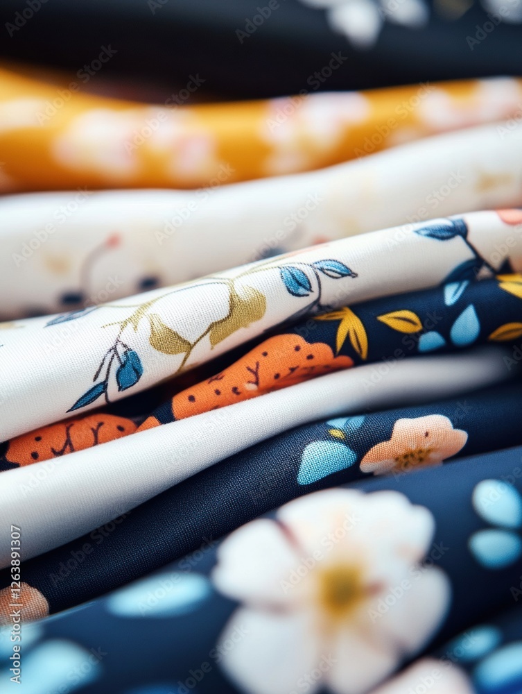 Leinwandbilder close up view of patterned fabrics showcasing vibrant floral and geometric designs with space for te
