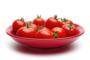 Fresh and Juicy Red Tomatoes on a Bright Red Plate Capturing Vibrant Colors and Natural Beauty of Organic Produce for Culinary Inspiration and Healthy Eating