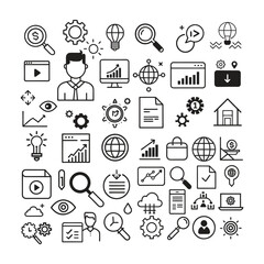 Modern Thin Line SEO Optimization Icons – Minimalist Vector Set