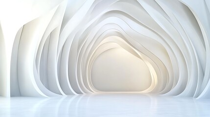 Abstract White Architectural 3D Render: Curved Interior Design Visualization AI Generated