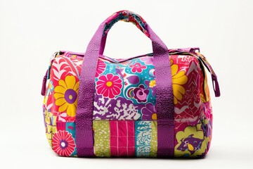 Colorful Floral Duffle Bag with Vibrant Patterns on a White Background for Travel and Everyday Use