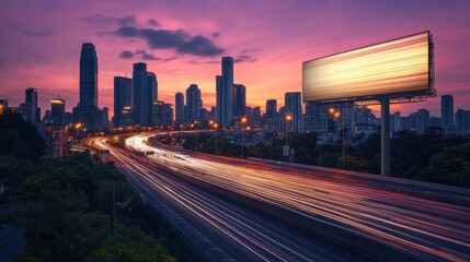 Blank billboard sunset highway city advertising