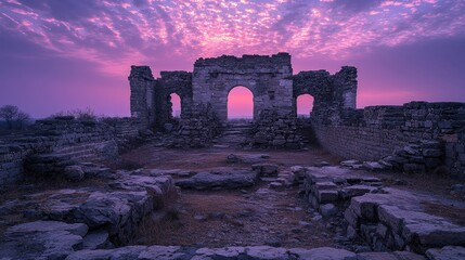 Ancient Stone Ruins at Sunset Dramatic Sky