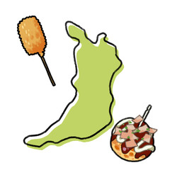 大阪府の地図とご当地グルメのイラスト