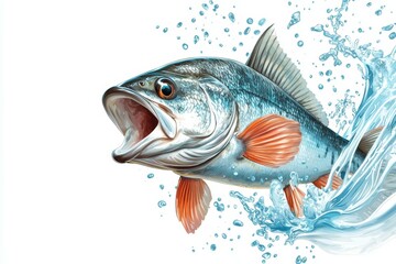 Splashing fish in dynamic jumping motion with water droplets