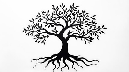 Obraz premium Elegant Black Ink Tree Illustration: Detailed Roots and Branches AI Generated