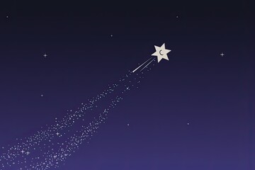 Fototapeta premium Cartoon Shooting Star with Tail, on Gradient Dark Blue Background, Celestial & Dreamy, Vector Style
