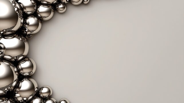 Chrome spheres elegantly curve creating a minimalist gray background. AI Generated