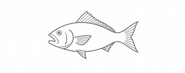 Fototapeta premium Simple fish icon in black and white outline on a white background, fish, ocean, water