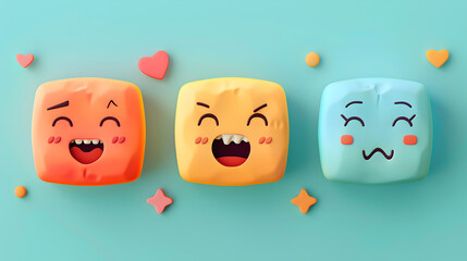 Fototapeta premium Happy Angry Sad Emojis D Cartoon Faces Cute Expressions