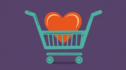 Teal shopping cart gently holds a vibrant red heart A warm comforting image conveying generosity. AI Generated