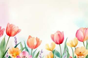 Fototapeta premium Colorful spring flowers with tulips and wildflowers in bloom