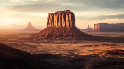 Naklejka premium Majestic Desert Monoliths Bathed in the Golden Glow of Twilight Hour