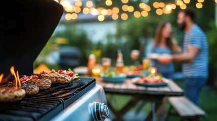 Backyard Barbecue Gathering Under String Lights