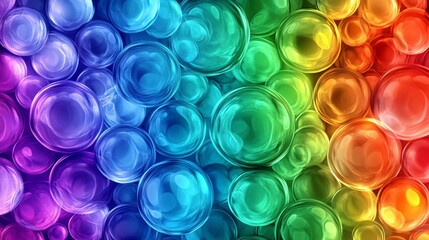 Vibrant rainbow spheres shimmer playfully creating a joyful abstract background. AI Generated