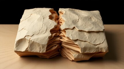 Close-up of torn parchment revealing hidden layers inside