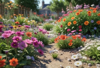 Diverse flowers blooming in a garden , spring, nature, ecology