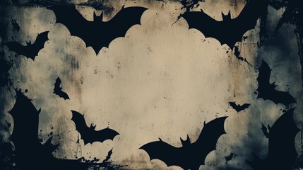 A distressed vintage Halloween background featuring flying bats in silhouette over a textured surface. Ideal for spooky invitations or seasonal themes. AI generated.