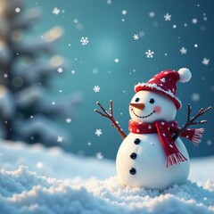 Snowman surrounded by snowflakes in a winter landscape, white, snow, scenery
