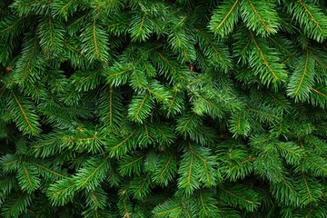 Lush Green Pine Tree Branches Creating a Dense and Vibrant Background Ideal for Nature and Seasonal Themes in Photography Projects