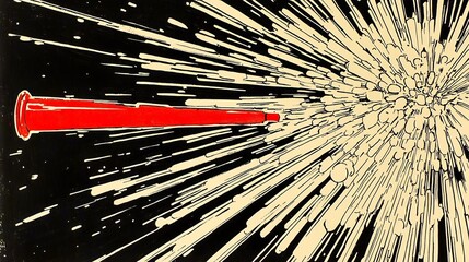 Red projectile explodes brilliantly against dark background creating dynamic radial lines. AI Generated