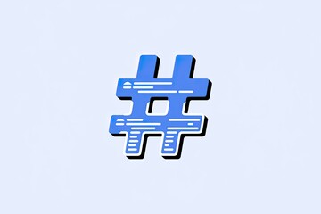 Obraz premium Stylized Blue Hashtag Icon with White Text Fill on Light Blue Background, Clean and Modern Design, Isolated