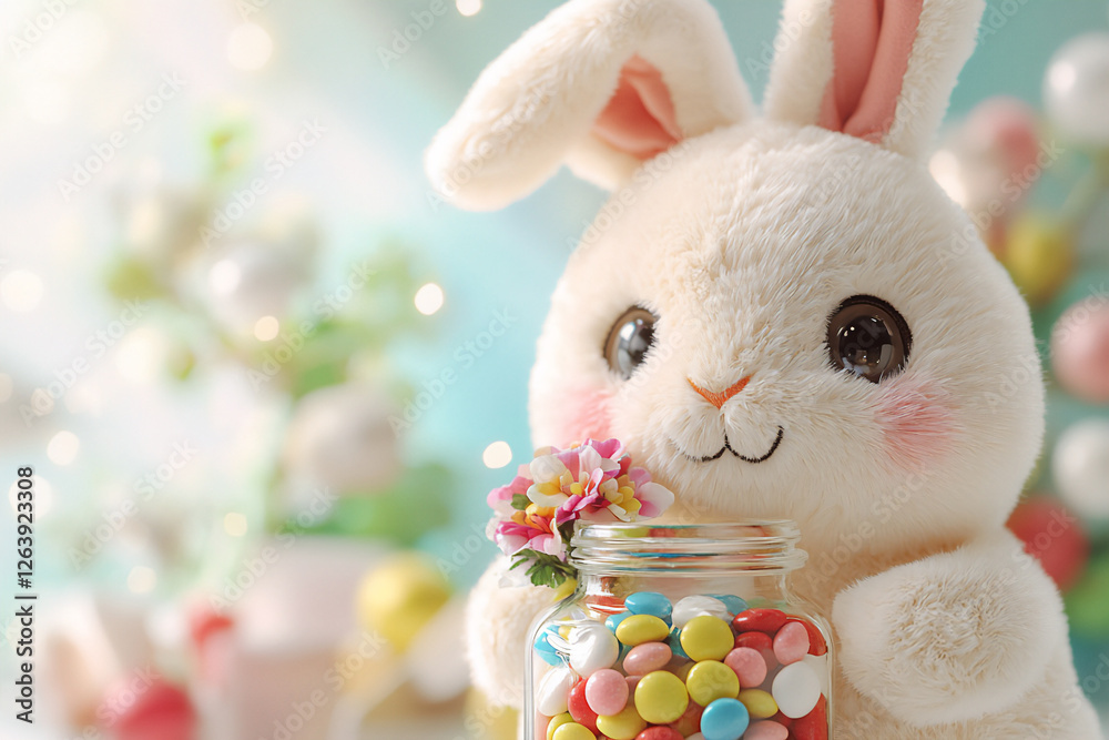 Poster  bunny with candy jar