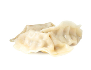 Tasty boiled gyoza (dumplings) isolated on white
