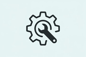 Wrench Adjusting Gear on Pale Blue Background - Technical Support Icon, Maintenance Logo
