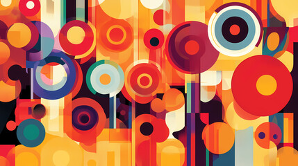 Obraz premium A lively composition of vivid circles and forms against a shifting background. Shifting Geometries. Illustration
