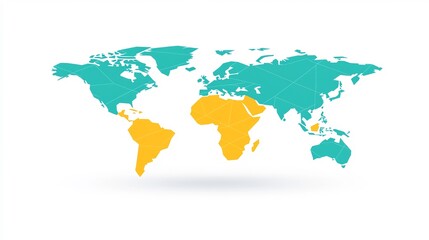 Obraz premium Stylized World Map Vivid Teal Yellow Geographic Regions. AI Generated