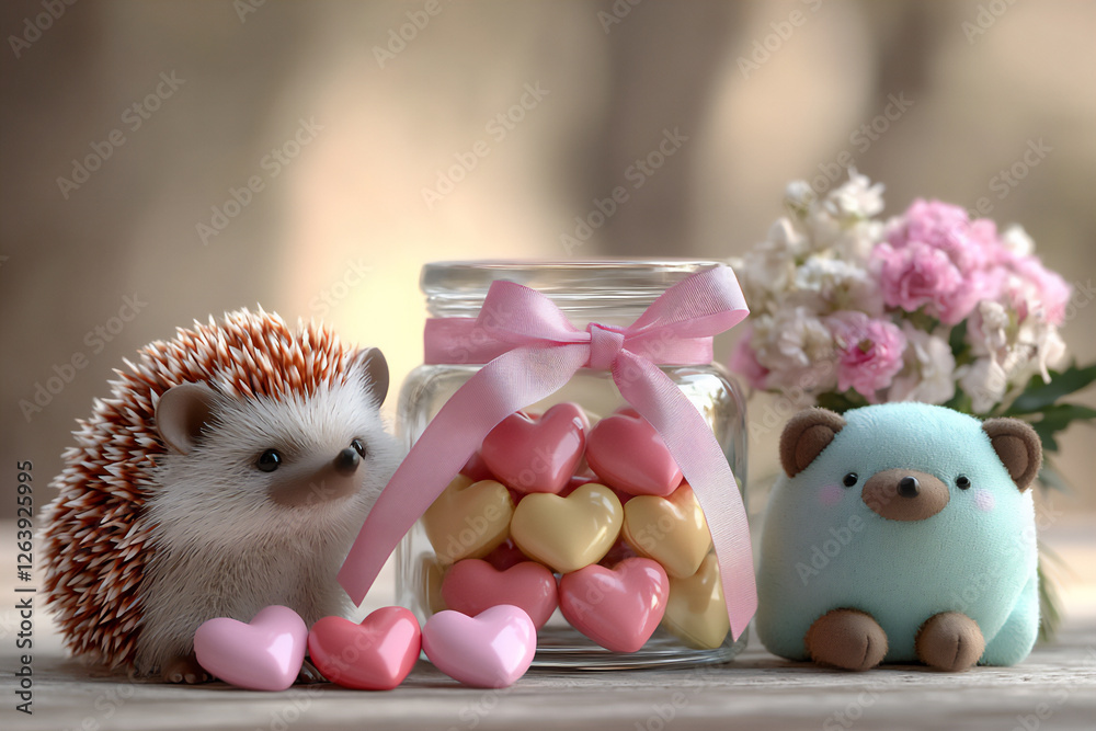 Wall mural  candy jar with hedgehog