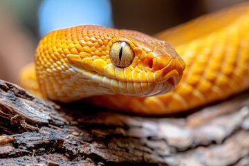 Fototapeta premium Close-Up of a Vibrant Orange Snake Caught in Natural Habitat Showcasing Intricate Scales and Beautiful Eyes, Perfect for Nature Photography Enthusiasts